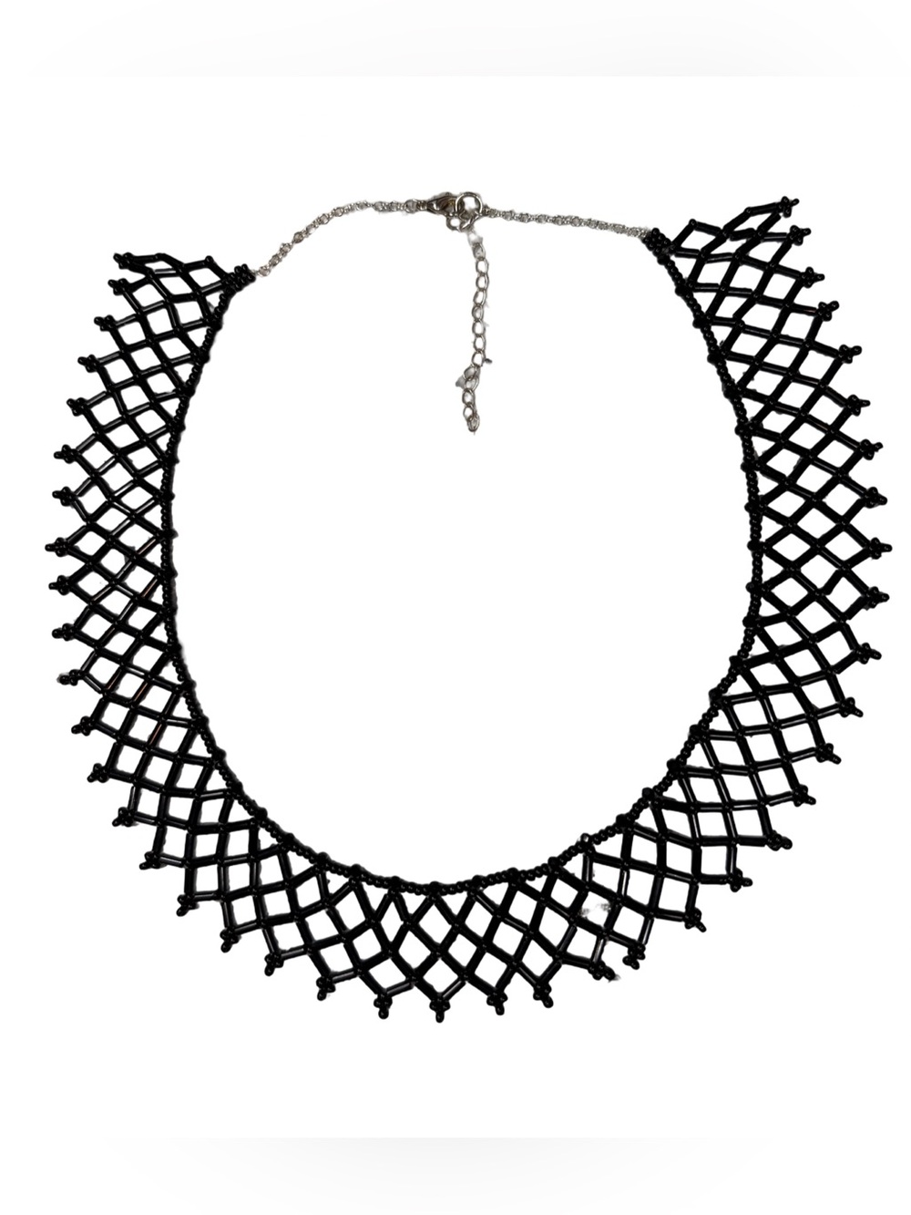 Black Beaded Choker • Lattice Statement Necklace • Adjustable - Picture 3 of 4